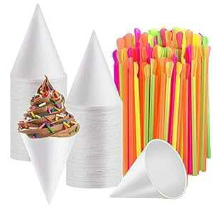 ĝăXm[R[Jbv WXJ13 100 6IXXJbv 100Xv[Xg[t z[Ѓp[eB[p Disposable Snow Cone Cups, WXJ13 100 Piece 6 Ounce Shaved Ice Cups with 100 Piece Spoon Straws for Home