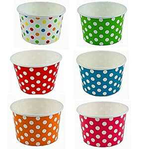 Worlds 紙アイスクリームカップ水玉紙ヨーグルトカップ 4 オンスミックス 50 パック Worlds Paper Ice Cream Cups Polka Dot Paper Yogurt Cups 4oz Mix 50 pack