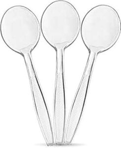 PLASTICPRO vX`bNX[vXv[ĝăJg[ʐH 50  PLASTICPRO Clear Plastic Soup Spoons Disposable Cutlery Medium Weight Utensils 50 Count