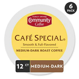 Community Coffee Café スペシャルミディアムダークロースト シングルサーブ、キューリグ 2.0 K カップブリュワーに対応、フルボディスムースフルフレーバー、100% アラビカコーヒー豆、12 カウント、6 個パック Community Coffee Café Special Medium Da