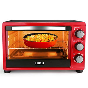 LUBY Convection Toaster Oven トレンド with Timer Toast Broil Settings Red 国内在庫 6-Slice Includes Rack Crumb Tray Baking and Pan