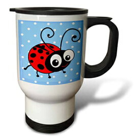 3dRose Cute Ladybug Green Polka Dot Design Kawaii Happy Red Black Spots Ladybird Cartoon Lady Bug Travel Mug, 14-Ounce, Stainless Steel