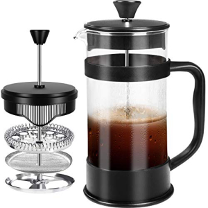 Utopia Kitchen French Press Espresso and Tea Maker with Triple Filters, Stainless Steel Plunger and Heat Resistant Borosilicate Glass, 34 Ounce , (Black)