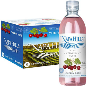 Napa Hills Wine Antioxidant Water - Cherry Flavored Wine Water, Non-Alcoholic Resveratrol Enriched Drink - No Wine Taste, No Carbs, No Calories, Sugar Free (Cherry Rosé, Pack of 12)