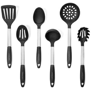 Daily Kitchen Utensil Set Silicone and Stainless Steel - Heat Resistant Cooking Utensils for Non Stick Cookware - Silicone Utensils Cooking Utensil Set - Kitchen Tools and Gadgets - 6-Piece Tool Set