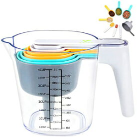 FAVIA Measuring Cup with Stackable Measuring Spoons Set Plastic Kitchen Baking Measurement 10 Pieces BPA Free Dishwasher Safe