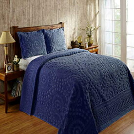 Better Trends Rio Collection is Super Soft and Light Weight in Floral Design 100 Percent Cotton Tufted Unique Luxurious Machine Washable Tumble Dry, Full/Double Bedspread, Navy