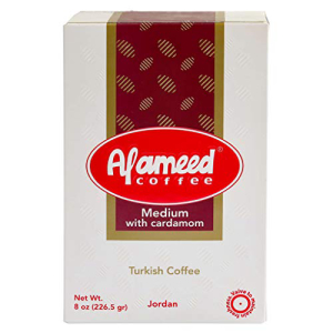 Al Ameed Cofee Al Ameed Gourmet Turkish Ground Coffee Medium Roast With Cardamom, 100% Authentic Arabica, Fresh & Finely Ground, 8oz
