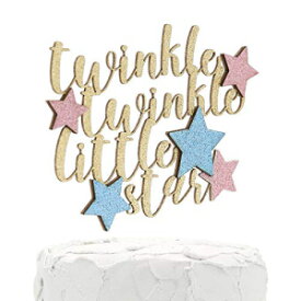 NANASUKO ケーキトッパー - きらきらリトルスター - 両面ゴールドグリッター ピンクとブルーの星 - プレミアム品質 米国製 NANASUKO Cake Topper - Twinkle Twinkle Little Star - Double Sided Gold Glitter with Pink and Blue Stars - Premi