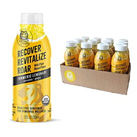 オーガニック ゴールデン タイガー ターメリック レモネード - 、サポート、毎日の回復飲料 : 生物活性クルクミン + ジンジャー - 12 ボトル - 植物ベースのパワーで回復 - カフェインフリー - 20 カロリー Organic Golden Tiger Turmeric Lemonad