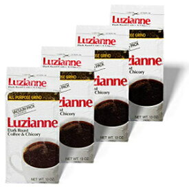 Luzianne コーヒー＆チコリ、ダークロースト、13オンスバッグ（4個パック） Luzianne Coffee & Chicory, Dark Roast, 13 Ounce Bag (Pack of 4)