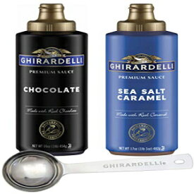 ギラデリ - シーソルトキャラメルとチョコレート風味のソース (2本セット) ギラデリ刻印入りバリスタスプーン付き Ghirardelli - Sea Salt Caramel and Chocolate Flavored Sauce (Set of 2) with Ghirardelli Stamped Barista Spoon