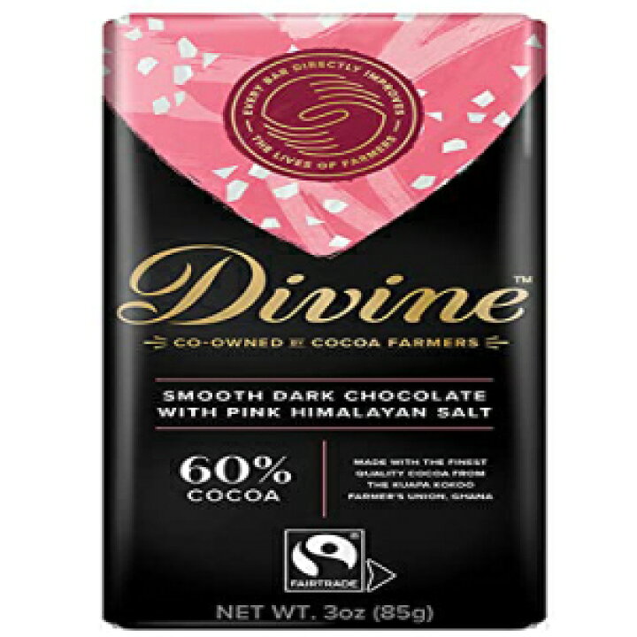 Divine Chocolate Bars 60% Dark Chocolate with Pink Himalayan Salt  Made with Fairtrade Cocoa, Natural Ingredients, No Artificial Flavors  3oz. Bars (12 Pack) Glomarket