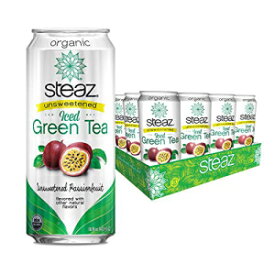 Steaz オーガニック無糖アイス緑茶、パッションフルーツ、16 液量オンス (12 個パック) Steaz Organic Unsweetened Iced Green Tea, Passionfruit, 16 FL OZ (Pack of 12)