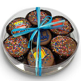 ハッピーバースデーチョコレートディップオレオクッキーギフト | オールド ナポリの手で装飾されたオレオ クッキー | ギフトバスケット 7個入りオレオクッキー詰め合わせミルクチョコレート (ブルー) Happy Birthday Chocolate Dipped Oreo Cookies Gift