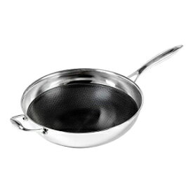 Black Cube Hybrid Stainless Steel Wok with Nonstick Coating and Helper Handle, 12.5 Inches