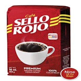 カフェ セロ ロホ プレミアム コロンビア コーヒー | 滑らかで風味豊か | 酸味が少なく、後味に苦味がありません。100% コロンビア産ミディアムロースト挽きコーヒー | カフェ・ド・コロンビア | 16 オンス (9 個パック) Café Sello Rojo Premi