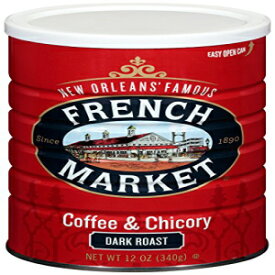 フレンチマーケットコーヒー、コーヒー＆チコリ、ダークローストグラウンドコーヒー、12オンスの金属缶 French Market Coffee, Coffee and Chicory, Dark Roast Ground Coffee, 12 Ounce Metal Can
