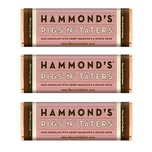 ハモンドのピッグスアンドテイターズミルクチョコレートバー（3パック）クリスピーベーコンビット、ポテトチップス、ミルクチョコレート-3つのキャンディーバー Bacon Addicts Hammond's Pigs N' T