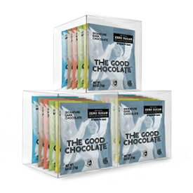 The Good Chocolate - Keto Chocolate Variety Pack, Zero Sugar, Lower Net Carb Snack, Lower Calorie Chocolate Candy Variety Pack, 6 Flavors, 3 Sets of 6 Square Sampler Pack