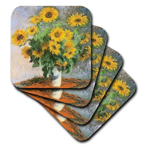3dRose CST_126590_1クロード モネのひまわり 1881年印象派の静物画ソフトコースター 4個セット CST_126590_1 超新作 Sunflowers by Claude Monet Life 1881 Still Soft 公式通販 of Impressionist Painting 4 Coasters Set