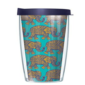 Signature Tumblers Yellow Royal Elephants Wrap on Teal 22 Ounce Double-Walled Travel Tumbler Mug with Navy Blue Easy Sip Lid