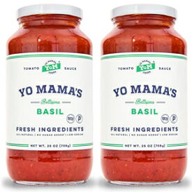 Yo Mama's Foods のケトトマトバジルパスタソース - (2) パック - 砂糖不使用、低炭水化物、低ナトリウム、ビーガン、グルテンフリー、パレオフレンドリー、丸ごとの非遺伝子組み換えトマトを使用 Keto Tomato Basil Pasta Sauce by Yo Mama's Foods -