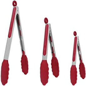Burgundy, uxcell Kitchen Tongs for Cooking with Silicone Tip Stainless Steel Tongs Set Toaster Serving BBQ Non-stick Locking Tong Set of 3-7" & 9" & 12" Burgundy