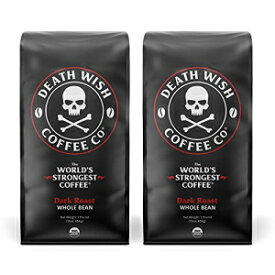 Death Wish Coffee Co. DEATH WISH COFFEE Whole Bean Coffee [16 oz.] The World's Strongest Coffee, USDA Certified Organic, Fair Trade, Arabica and Robusta Beans (2-Pack)
