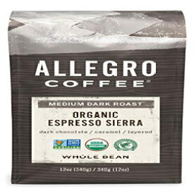 Allegro Coffee オーガニック エスプレッソ シエラ 全粒コーヒー、12 オンス Allegro Coffee Organic Espresso Sierra Whole Bean Coffee, 12 oz