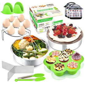 Instant Pressure Cooker Pot Accessories, P&P CHEF 12 Pcs Green 6 / 8 Qt Pot Accessory Set - Steamer Basket, Cake Pan, Egg Rack, Egg Bites Mold with Lid, Kitchen Tong, Oven Mitts, Magnetic Cheat Sheets