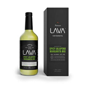 LAVA プレミアム スパイシー ハラペーニョ マルガリータ ミックス by LAVA Craft Cocktail Co.、本物のハラペーニョ、アガベ ネクター、キー ライムを使用、風味豊かですぐに使える、1 リットル (33.8 オンス) ガラスボトル LAVA Premium Spicy Jalape