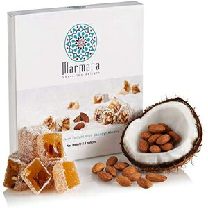 Marmara Share the Delight Turkish Delights with Almonds with Coconut Authentic Hand Made Gourmet Sweet Candy Box Dessert 8.8 ounce 12-16 Large 2 inch Confectionery Treats by Marmara