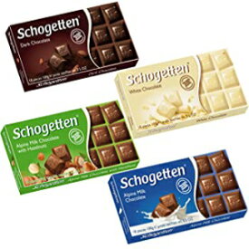 Tastes of Germany 18 Count (Pack of 4), Dark Chocolate, White Chocol, Schogetten German Chocolate Variety Pack, 100g (Bundle of 4-Dark Chocolate, White Chocolate, Alpine, Hazelnut)