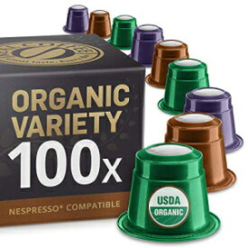オーガニックバラエティパック：100個のネスプレッソ互換カプセル。有機フェアトレードポッド REAL COFFEE Organic Variety Pack: 100 Nespresso Compatible Capsules. Organic Fairtrade Pods