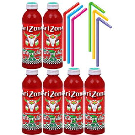 Drink 64 Arizona Watermelon Fruit Juice Cocktail, 20 Oz Bottle (Pack of 6) with Colorful Bendy Straws
