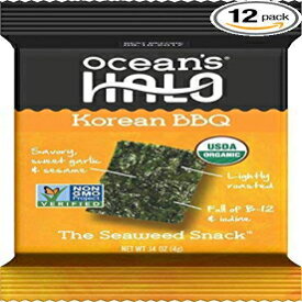 Ocean's Halo 海藻スナック (12 個トレイ 1 ケース) 韓国バーベキュー Ocean's Halo Seaweed Snacks (1 Case of 12 Units Trays) Korean BBQ