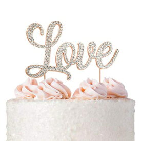 Love ウェディングケーキトッパー - ローズゴールド - ケーキトッパーデコレーション 結婚記念日 ブライダルシャワー バチェロレッテパーティー 誓約書リニューアルデコレーションアイデア - ソリッドメタルラインストーンケーキトッパー Love Wedding Cake T