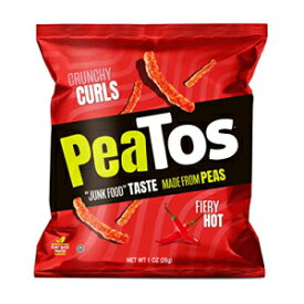 PeaTos Crunchy Curls Snacks, Fiery Hot, 1 Ounce (15 Count), Junk Food Taste, Made from Peas, 4g Protein and 3g Fiber, Pea Plant Protein Snack, Junk Food, Spicy, Flavor First