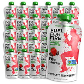 火の燃料ビーガン-チョコレートストロベリースムージー（24パック）すぐに飲めるスクイーズポーチ| 大豆フリー、乳糖フリー、乳製品フリー、植物ベースのエンドウ豆タンパク質、ビーガン、グルテンフリー| 働き詰めで Fuel For Fire VEGAN - Chocolate Strawberry