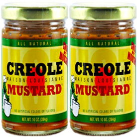 クレオールマスタード - オールナチュラルグルメクレオールグランドマスタード、無脂肪、マイルドスパイシーマスタード、メゾンルイジアンシャットマイマウスマスタード、10オンス瓶2個 CREOLE MUSTARD - All Natural Gourmet Creole Ground Mustard, Fat Free