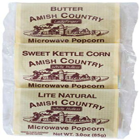 アーミッシュ カントリー ポップコーン - 3 つのフレーバーの電子レンジ用ポップコーン 36 袋 (バター、スイートケトルコーン、ライトナチュラル - 各 12 個) - 昔ながらの、非遺伝子組み換え、グルテンフリー - レシピガイド付き Amish Country Popcor