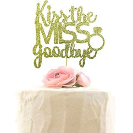 ミスグッバイケーキトッパーにキス-ブライダルシャワーケーキデコレーション、独身パーティーの装飾、婚約の装飾、ヘンパーティーの装飾-ゴールドグリッター Sharelala Kiss The Miss Goodbye Cake Topper - Bridal Shower Cake Decoration, Bachelorette Par