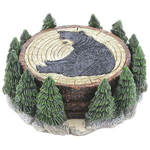 Mayrich NN} R[X^[ 4 _Zbg ێgCt ؒ̊O Mayrich 4 Piece Resin Black Bear Coaster Set with Holding Tray Carved Wood Look