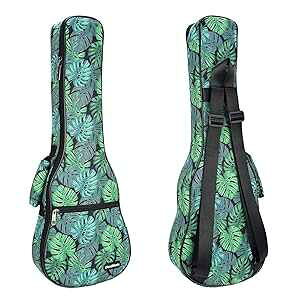 CLOUDMUSIC Ukulele Case Gig Bag Padded Backpack For Soprano 21" Inch(soprano,Green Monstera)