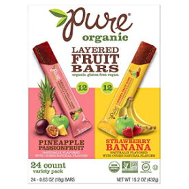 ピュアオーガニックレイヤードフルーツバー（パイナップルパッションフルーツ、ストロベリーバナナ）24カラット。(ボックス 2 個パック) Pure Organic Layered Fruit Bars (Pineapple Passionfruit; Strawberry Banana) 24 ct. (Pack of 2 bxs)