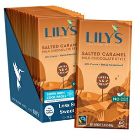 塩キャラメルミルクチョコレートスタイルバー by Lily's | ステビア製、砂糖不使用、低炭水化物、ケトフレンドリー | カカオ 40% | フェアトレード、グルテンフリー、非遺伝子組み換え原料 | 2.8オンス、12個パック Salted Caramel Milk Chocolate Sty