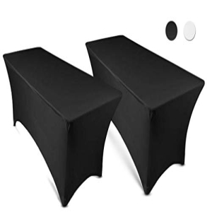 6フィートテーブルクロス長方形スパンデックスリネン-6フィート折りたたみテーブル用の黒いテーブルクロスフィットカバー、ウェディングリネンバンケットクロス長方形カバー（2パック） EL Event Linens 6ft Tablecloth Rectangular Spandex Linen - Black Table