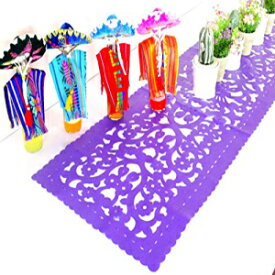 フィエスタパーティー用品、パープルパペルピカードテーブルランナー18x72インチ、ビニール製-洗って再利用可能、FTR8 MexFabricSupplies Fiesta Party Supplies, Purple Papel Picado Table Runner 18x72 Inches, Made from Vinyl - Washable and Reusa