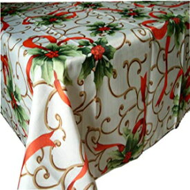 各種サイズクリスマスホリデーホリーリボンポリエステルプリント生地テーブルクロスマルチカラー（52x90長方形） Unknown Assorted Sizes Christmas Holiday Holly Ribbon Polyester Printed Fabric Tablecloths Multi-Color (52x90rectangle)